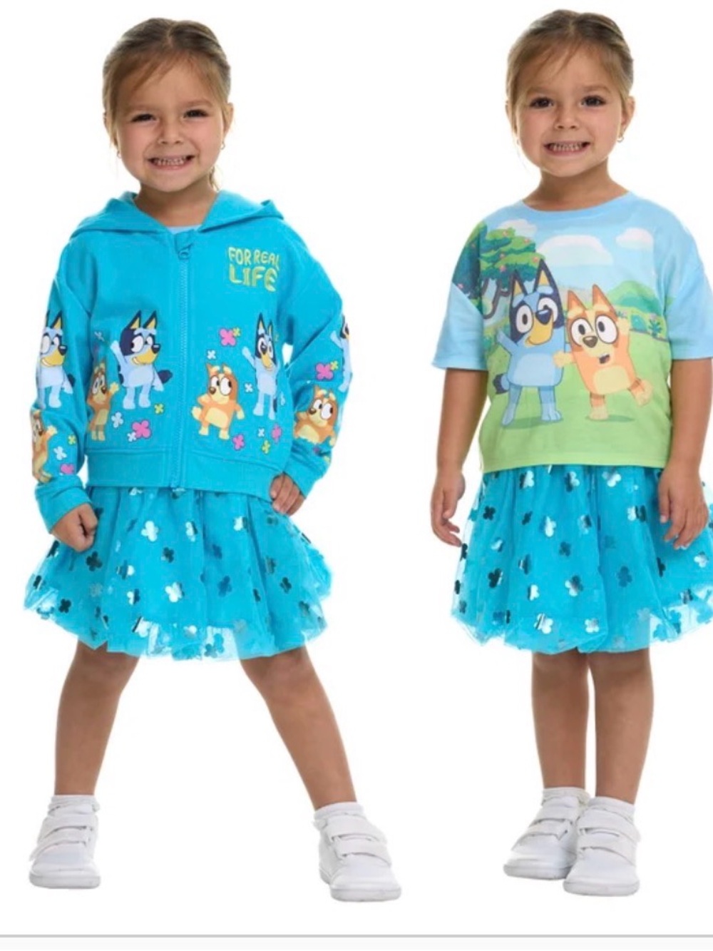 Disney Bluey Girls 3-Piece Outfit — Teal Blue Hoodie & Tulle Skirt 5T